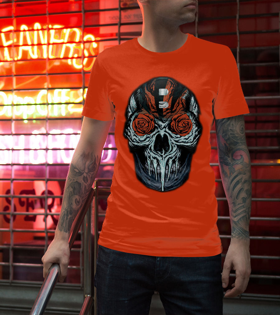 Cincinnati Bengals 34 Skull Helmet With Roses T-Shirt