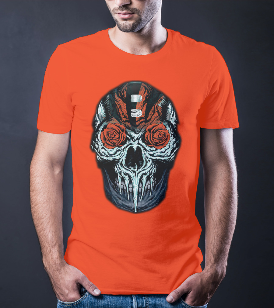Cincinnati Bengals 34 Skull Helmet With Roses T-Shirt