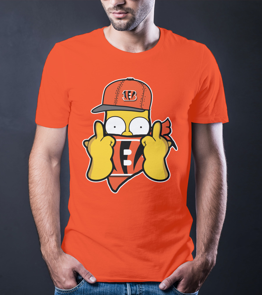 Cincinnati Bengals Fan Cartoon Character With Logo Cap And Scarf T-Shirt