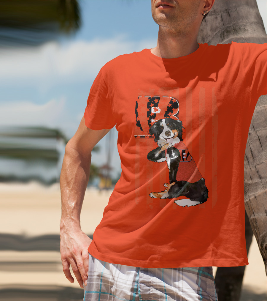 Border Collie I Love Mom Cincinnati Bengals B Retro American Flag T-Shirt