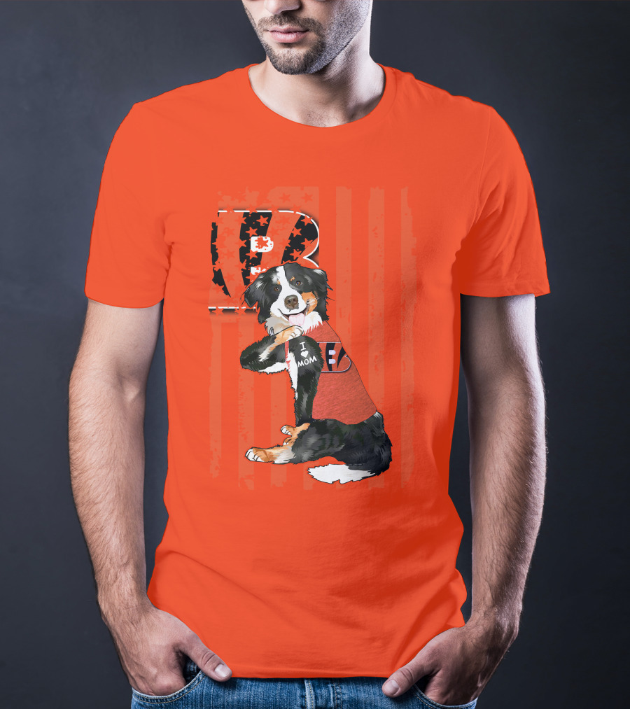 Border Collie I Love Mom Cincinnati Bengals B Retro American Flag T-Shirt