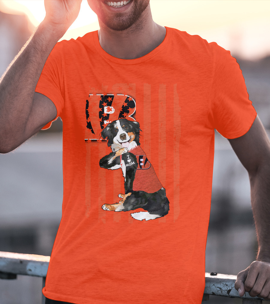 Border Collie I Love Mom Cincinnati Bengals B Retro American Flag T-Shirt