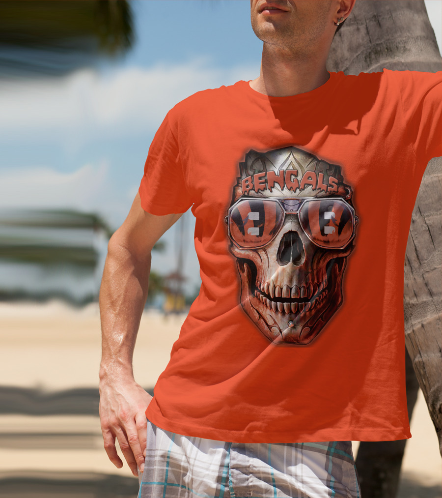 Bengals Skull Sunglasses 38 Orange T-Shirt