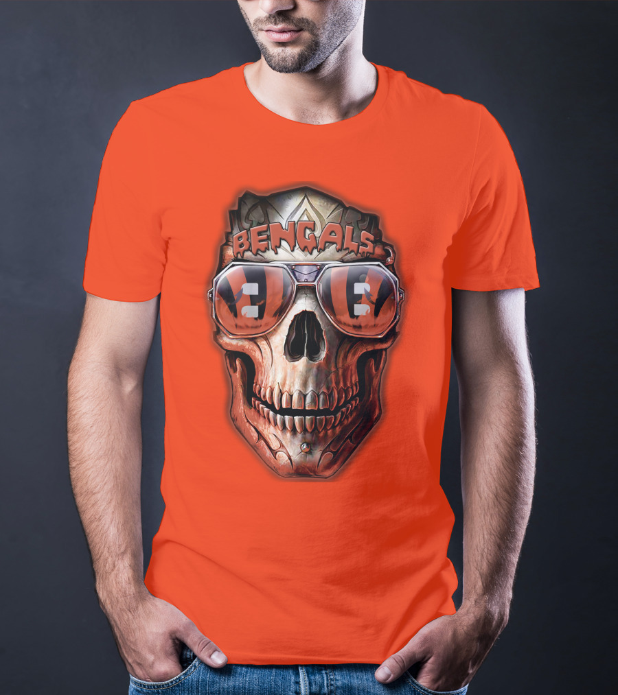 Bengals Skull Sunglasses 38 Orange T-Shirt
