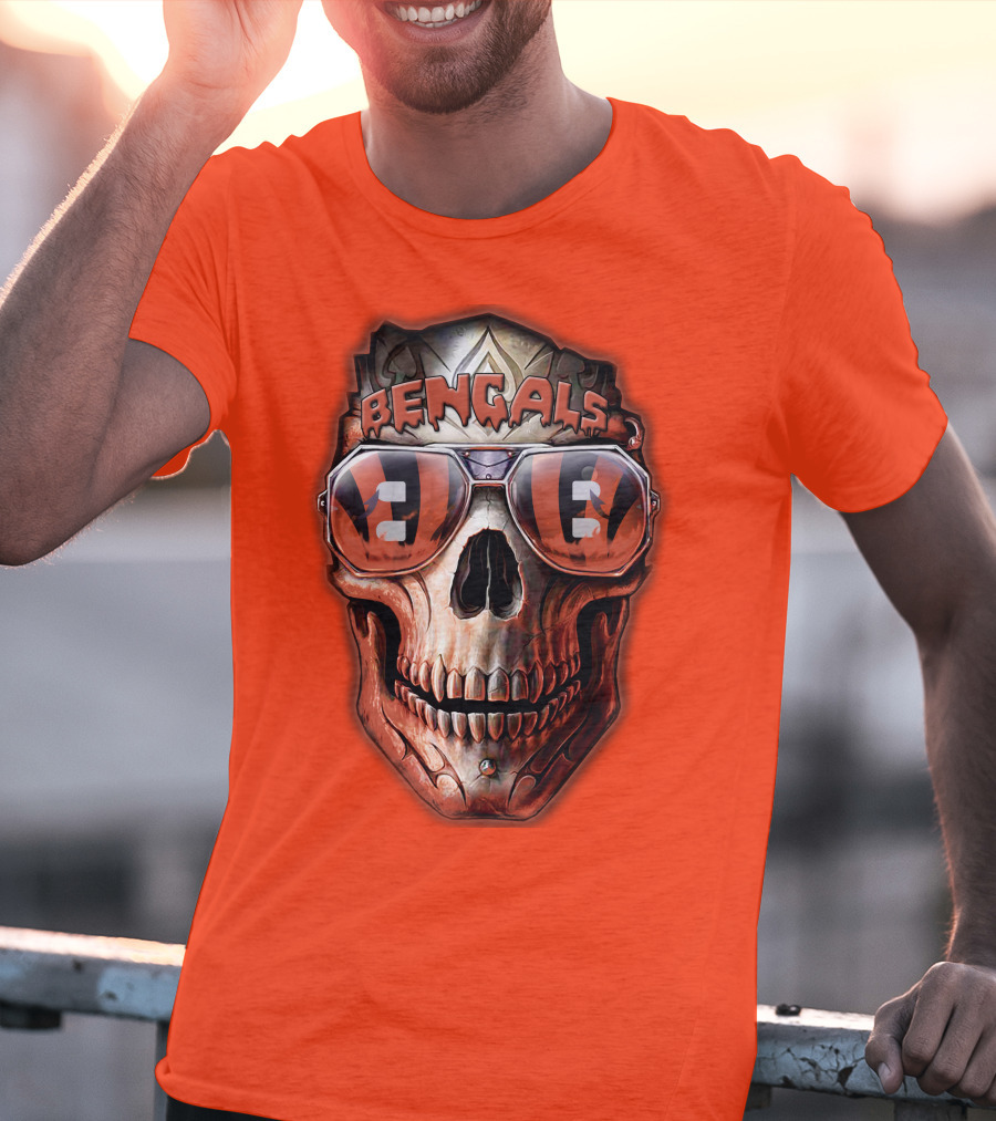 Bengals Skull Sunglasses 38 Orange T-Shirt