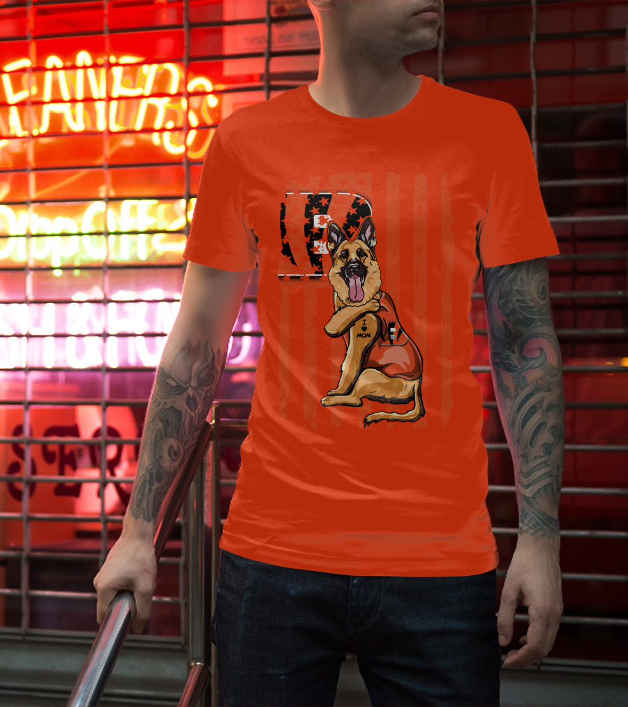 German Shepherd Cincinnati Bengals I Love Mom Football Fan T-Shirt