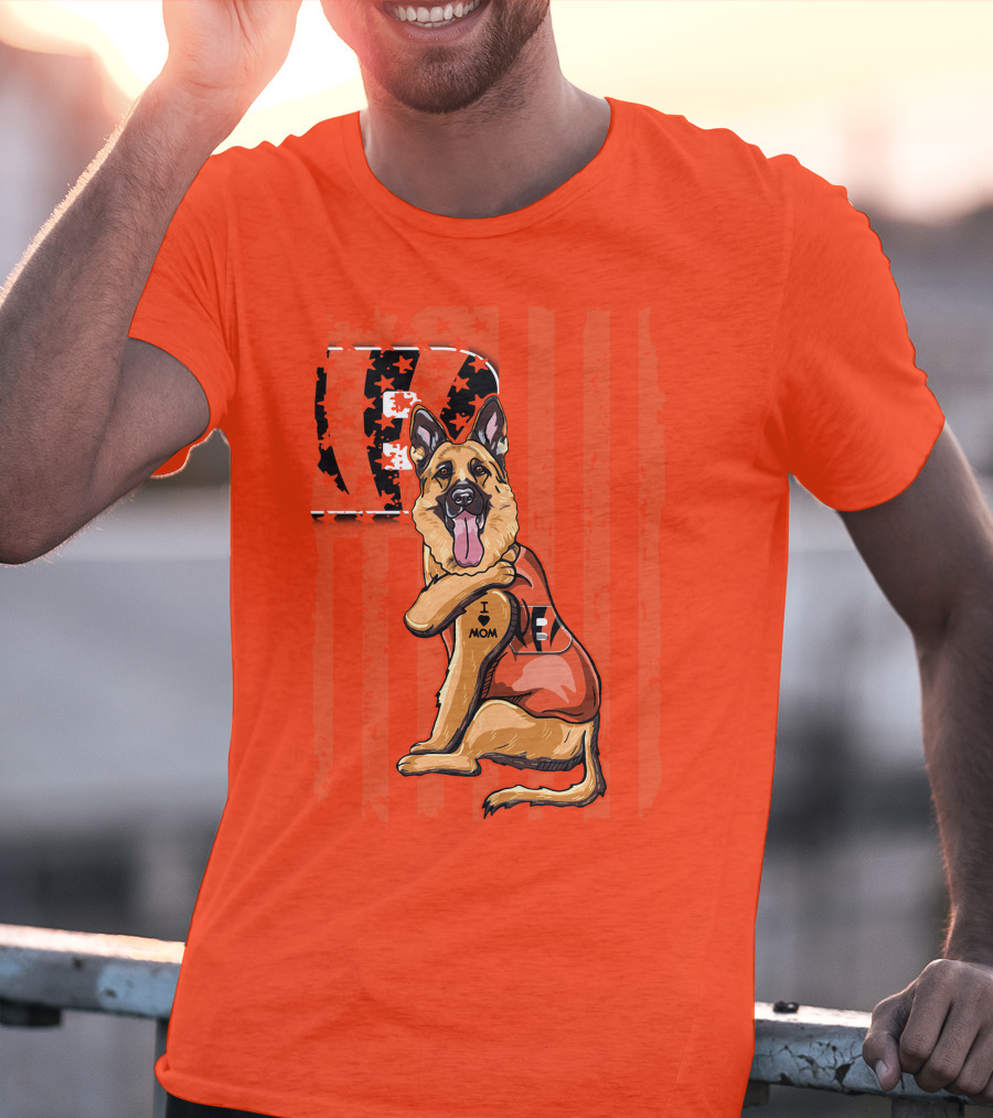 German Shepherd Cincinnati Bengals I Love Mom Football Fan T-Shirt