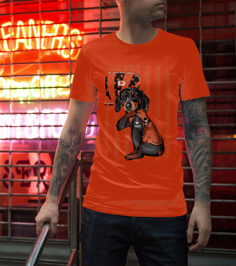 Dachshund Cincinnati Bengals Love I Heart Mom T-Shirt