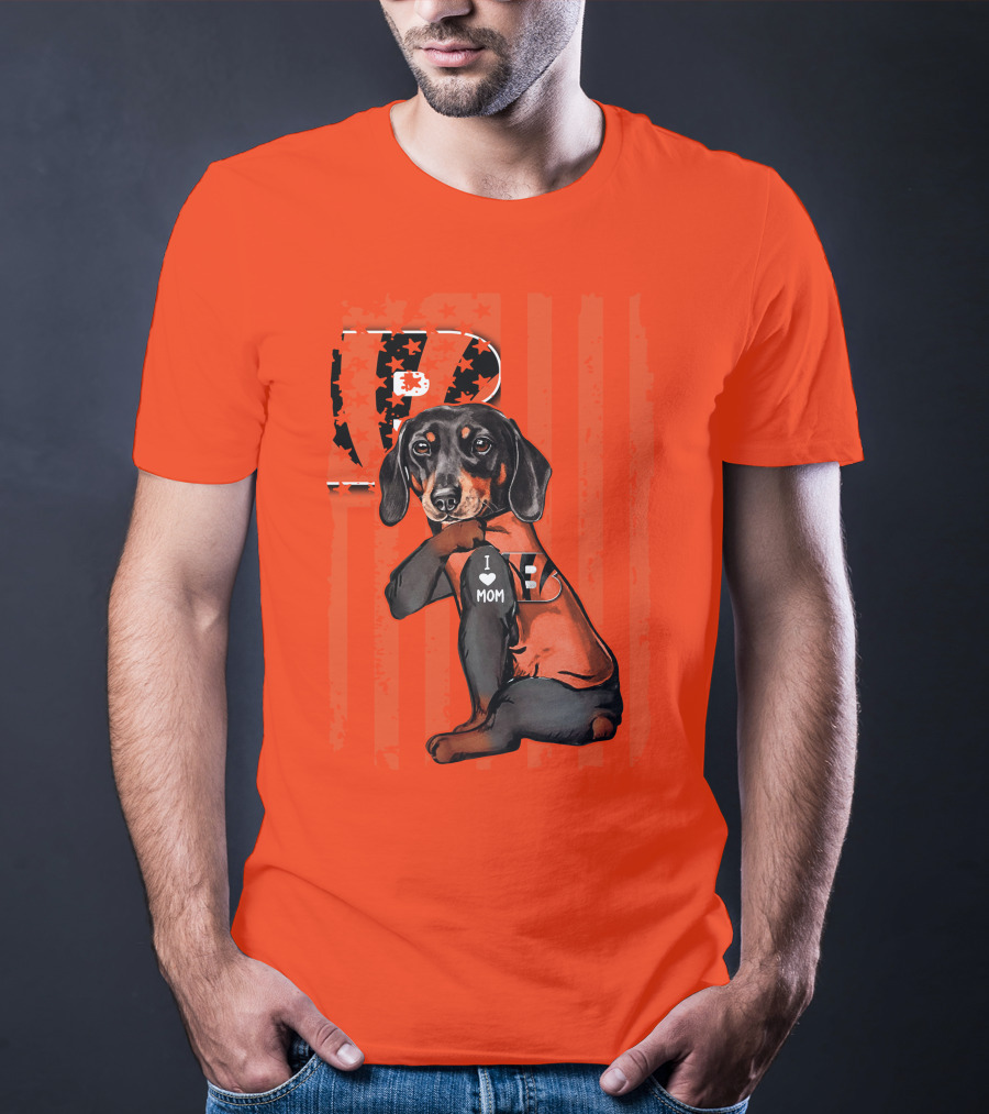 Dachshund Cincinnati Bengals Love I Heart Mom T-Shirt