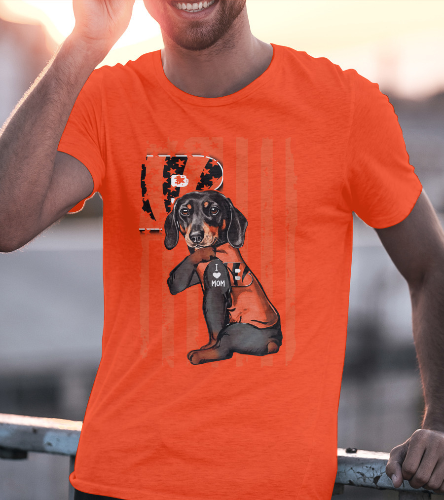 Dachshund Cincinnati Bengals Love I Heart Mom T-Shirt