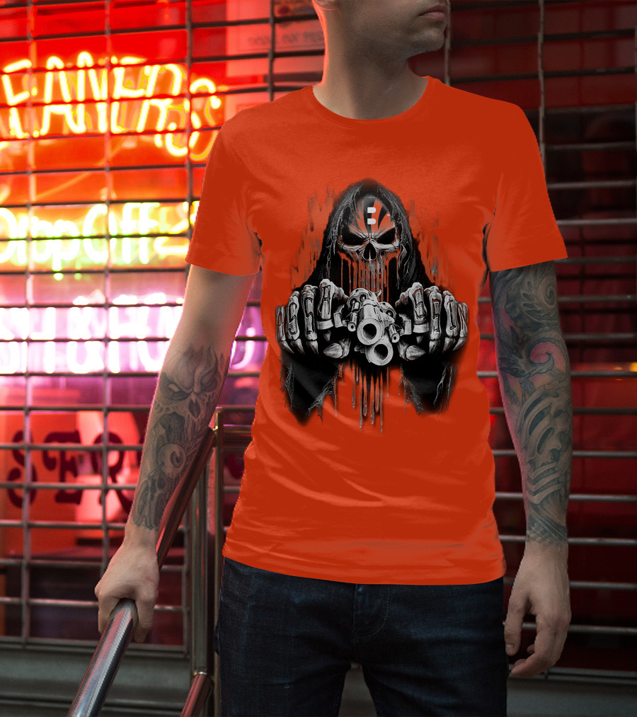 Cincinnati Bengals 41 Skeleton Skull With Guns T-Shirt
