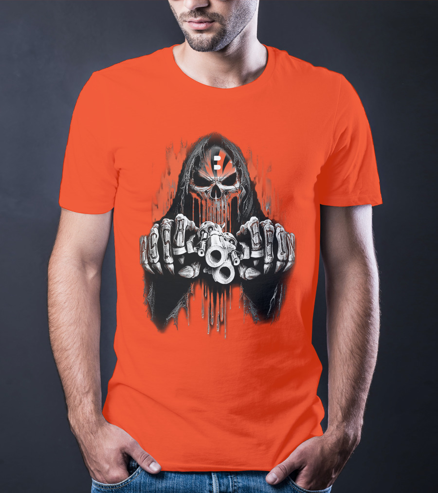 Cincinnati Bengals 41 Skeleton Skull With Guns T-Shirt
