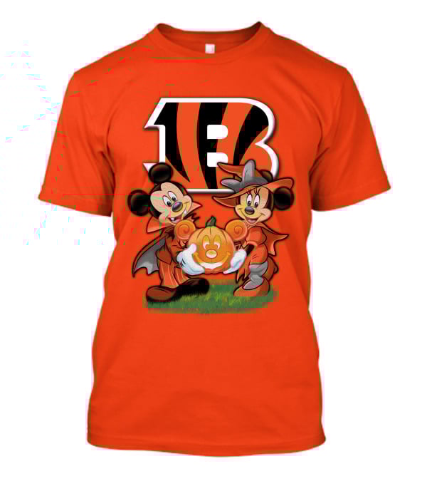 Cincinnati Bengals Halloween Mickey Minnie Pumpkin T-Shirt