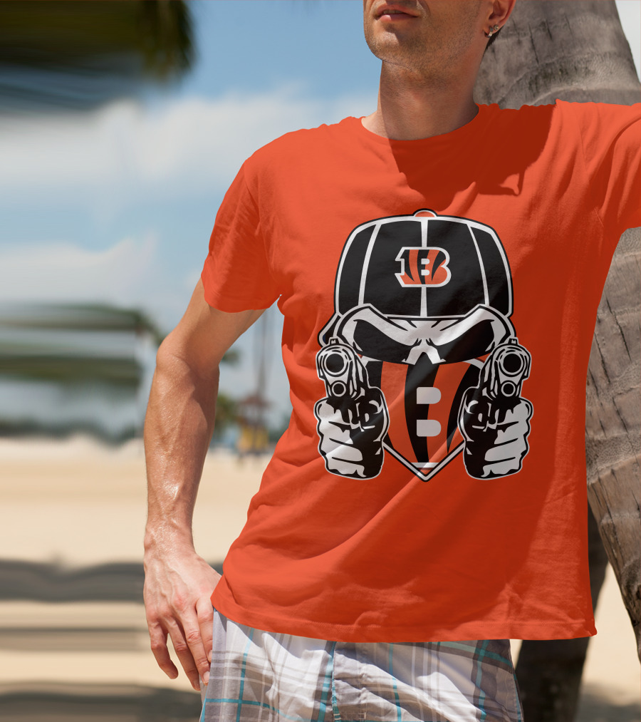 Cincinnati Bengals Armed Skeleton Illustration With Team Helmet T-Shirt