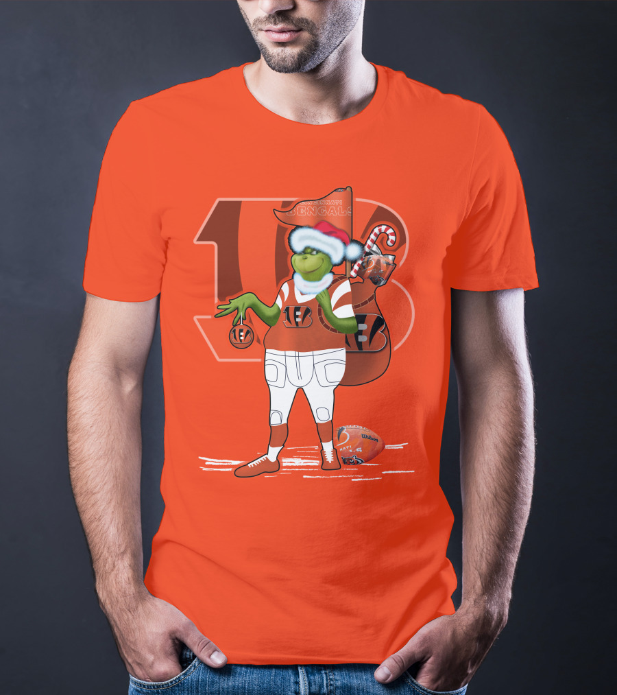 Cincinnati Bengals Grinch Christmas Football Santa Hat Orange T-Shirt