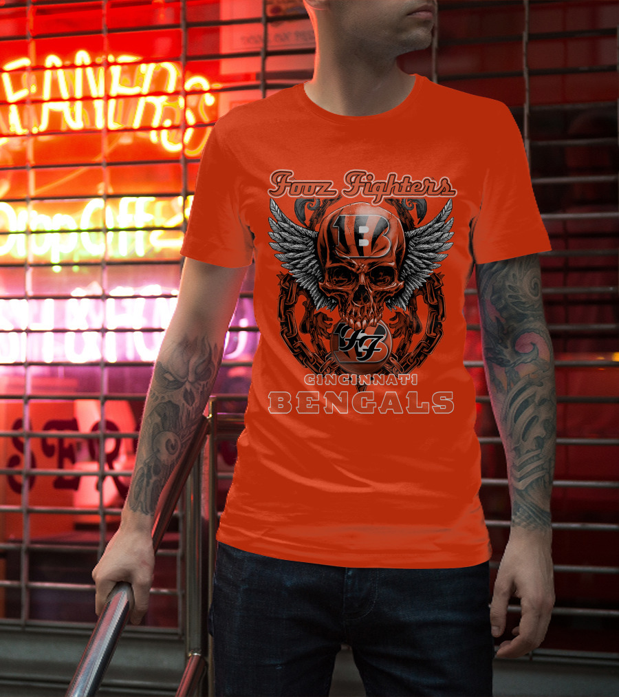 Foo Fighters Cincinnati Bengals Skull And Wings T-Shirt