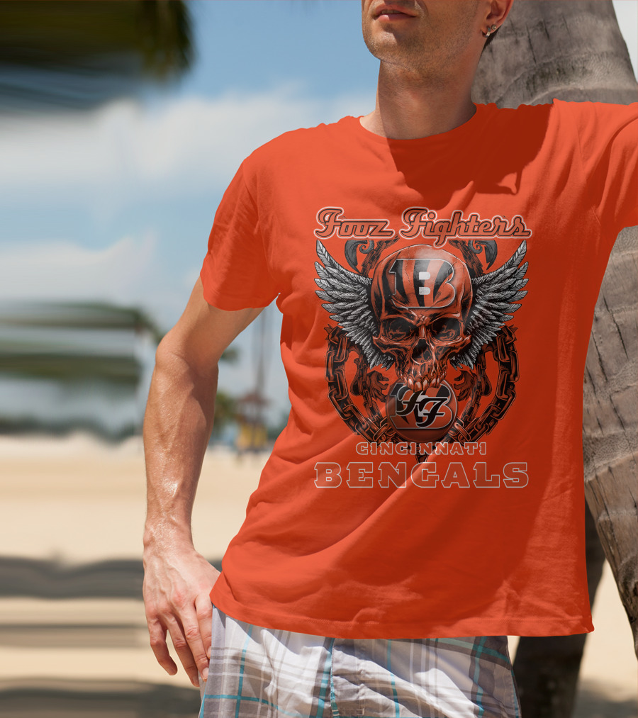 Foo Fighters Cincinnati Bengals Skull And Wings T-Shirt