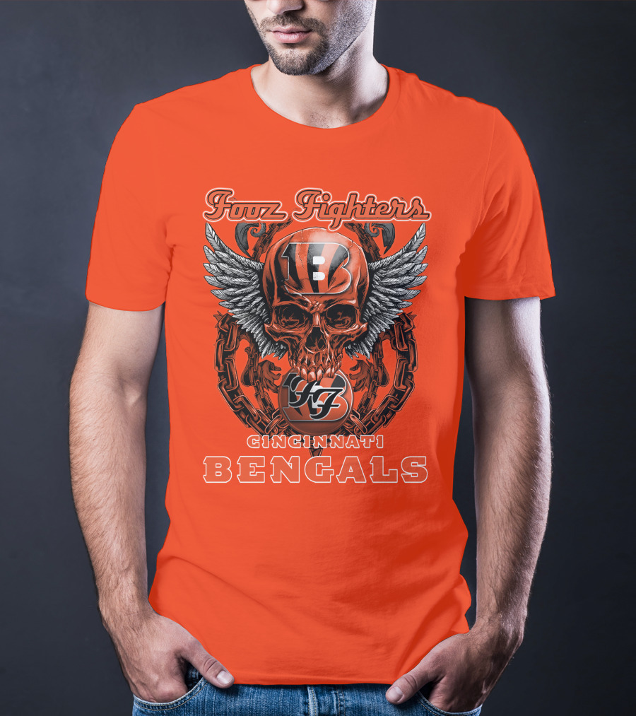 Foo Fighters Cincinnati Bengals Skull And Wings T-Shirt