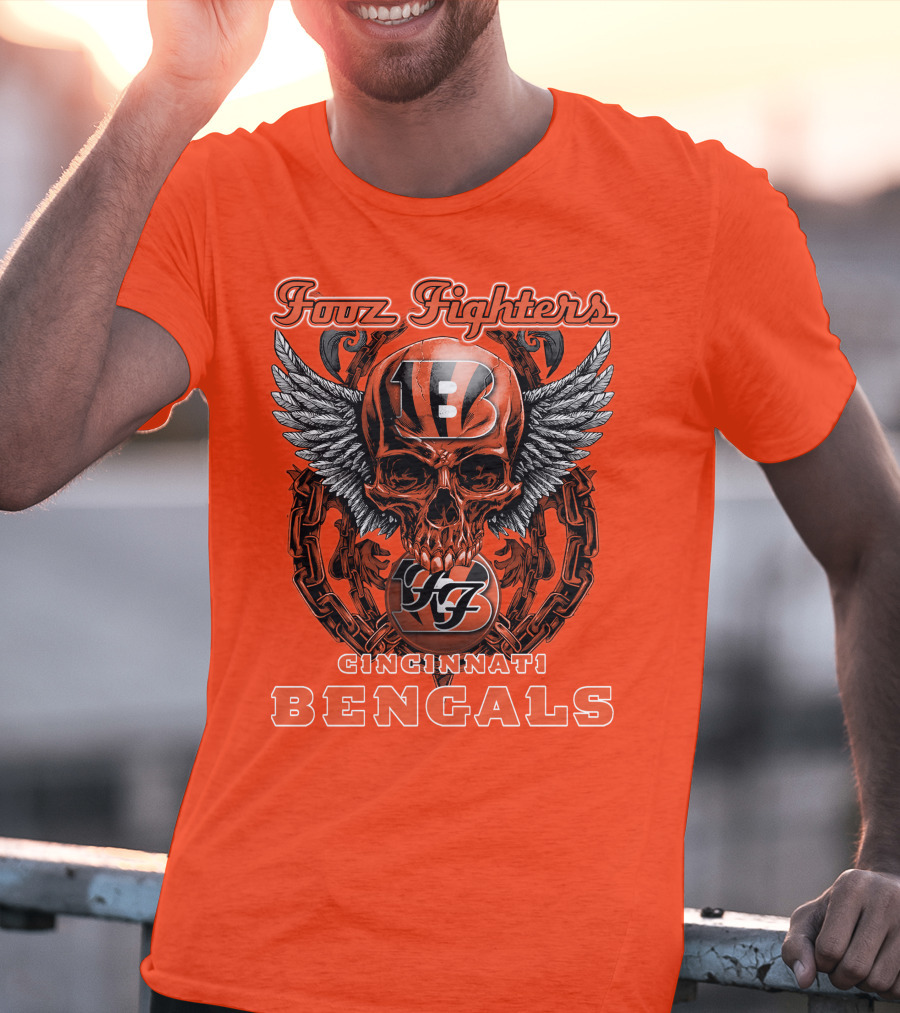Foo Fighters Cincinnati Bengals Skull And Wings T-Shirt