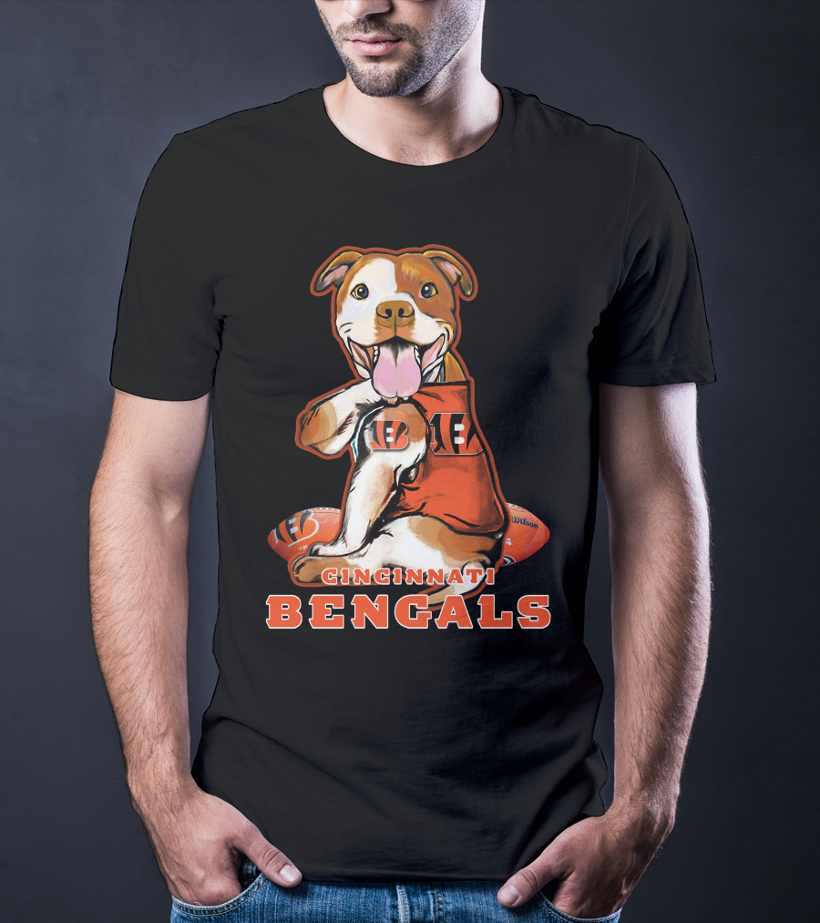 CINCINNATI BENGALS Pittbull Mascot Football T-Shirt