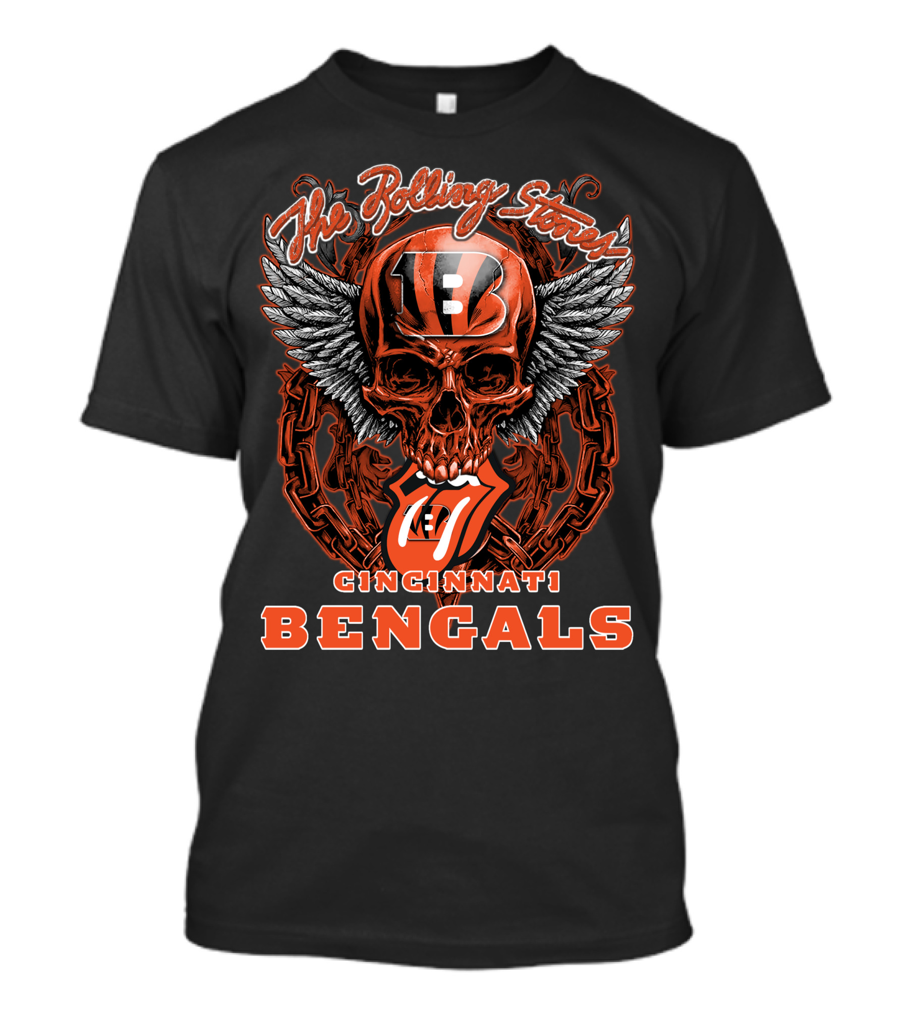 The Rolling Stones Cincinnati Bengals Skull Winged Tongue T-Shirt