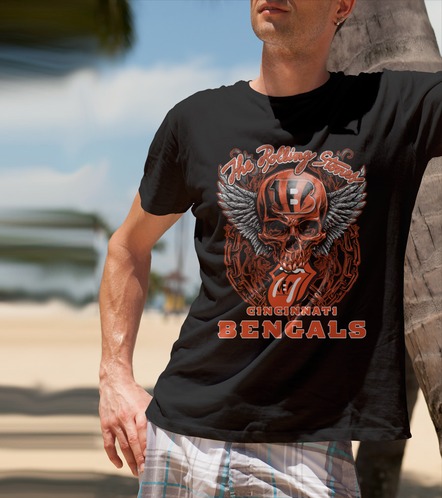 The Rolling Stones Cincinnati Bengals Skull Winged Tongue T-Shirt