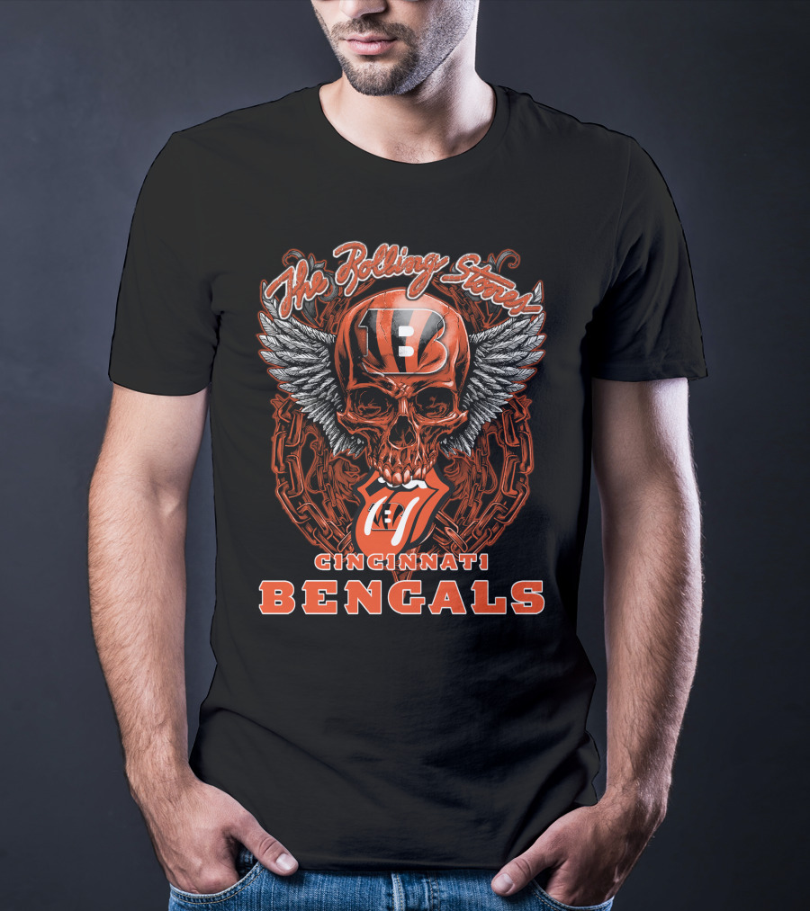 The Rolling Stones Cincinnati Bengals Skull Winged Tongue T-Shirt