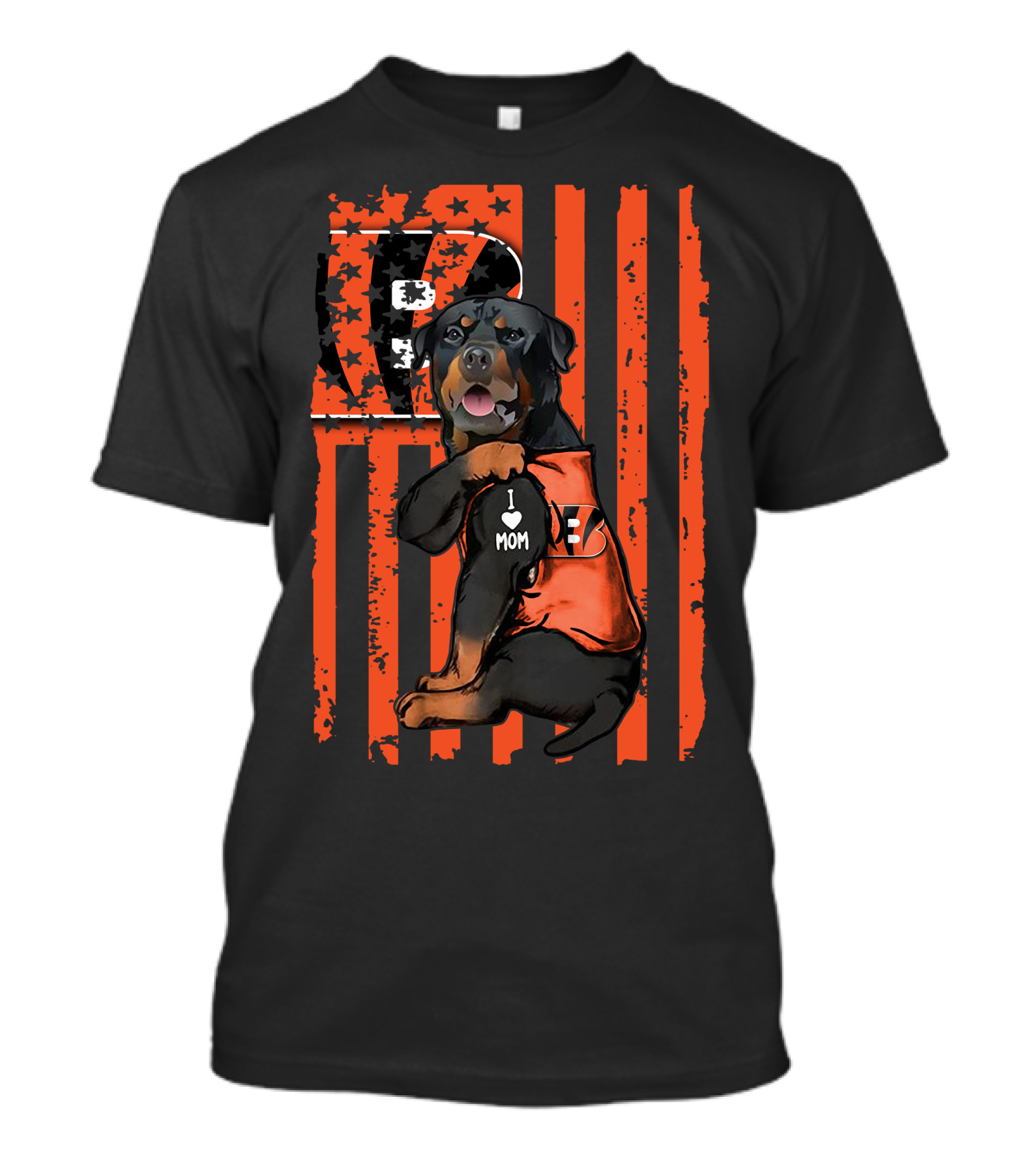 Cincinnati Bengals Rottweiler I Love Mom Football Fan Gear T-Shirt