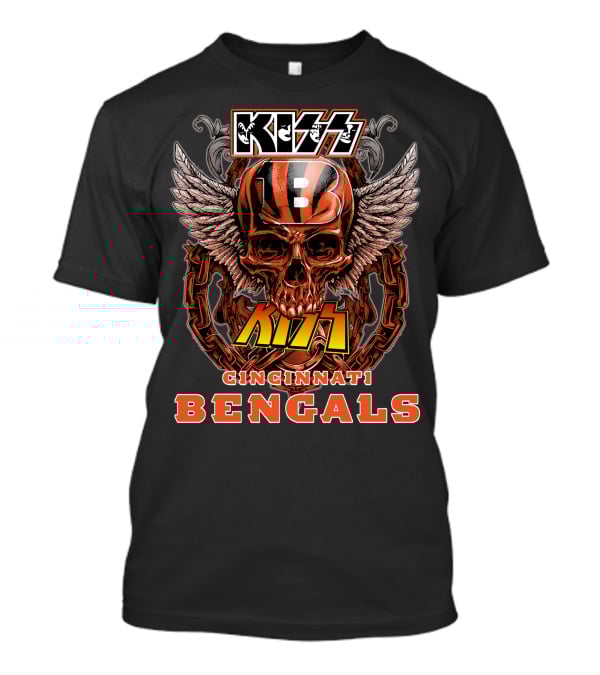 Kiss Cincinnati Bengals Winged Skull Helmet Chain T-Shirt