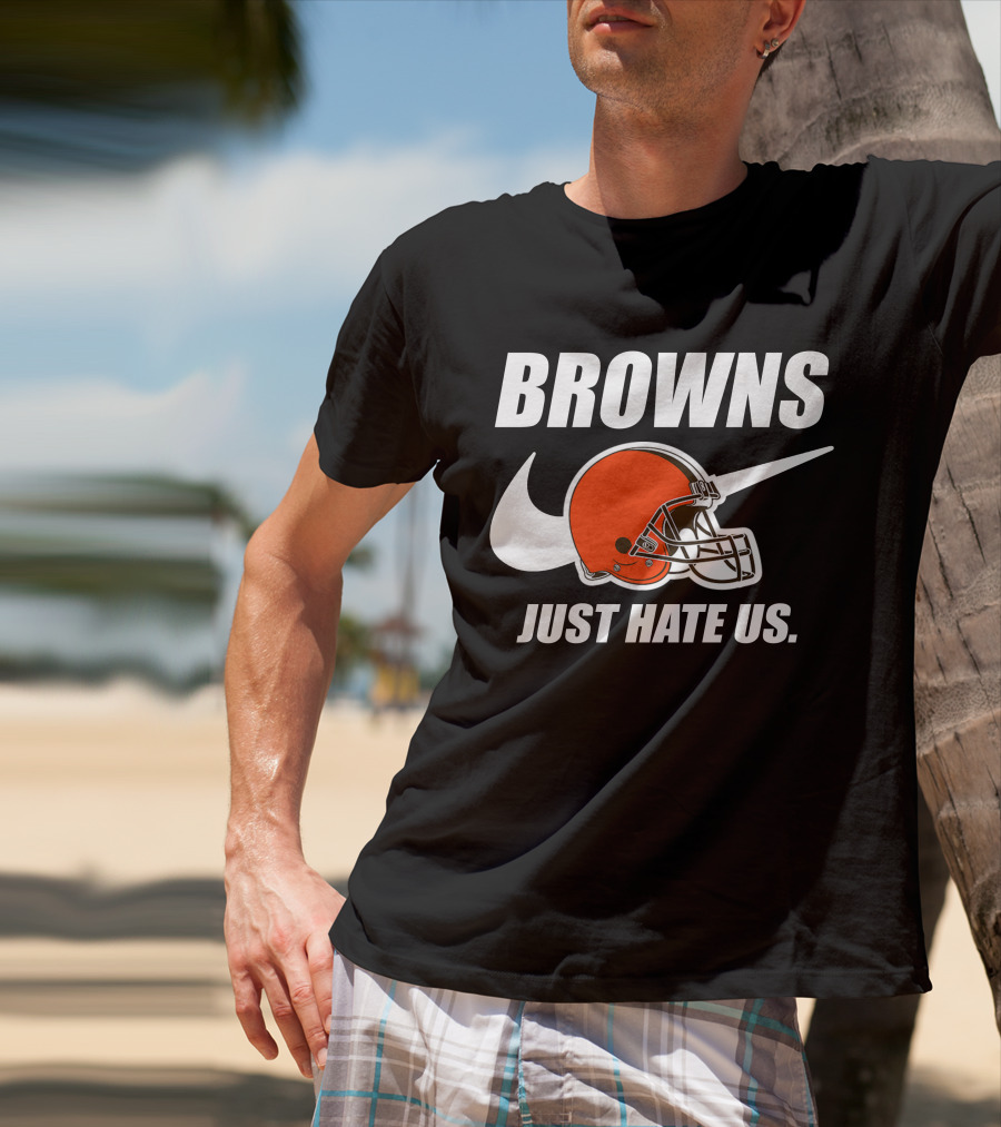 Browns Just Hate Us Cleveland Football Helmet T-Shirt