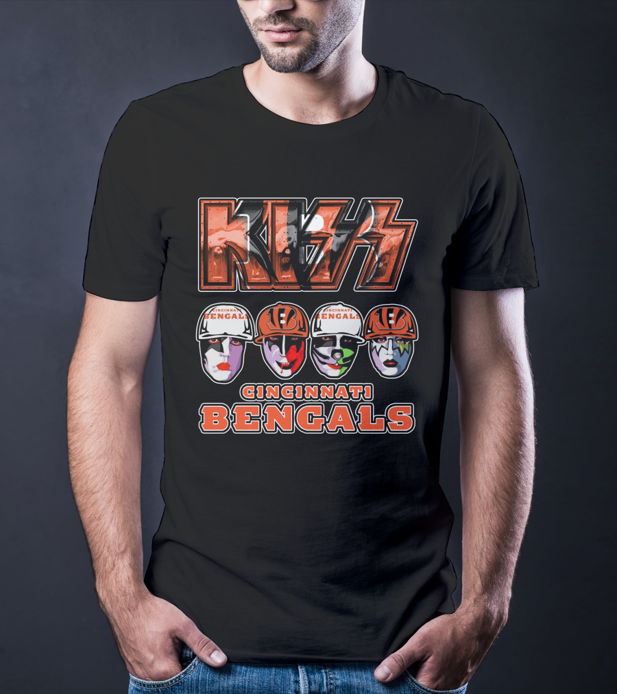 Kiss Cincinnati Bengals Football Helmets Band Faces T-Shirt