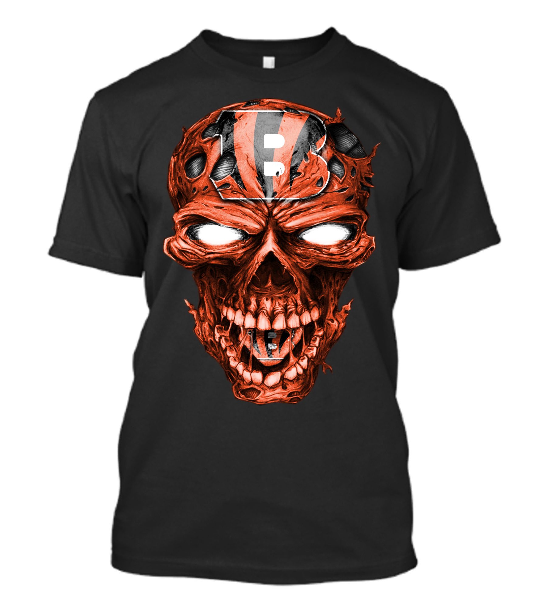 Cincinnati Bengals Skull Emblem With Team Helmet T-Shirt