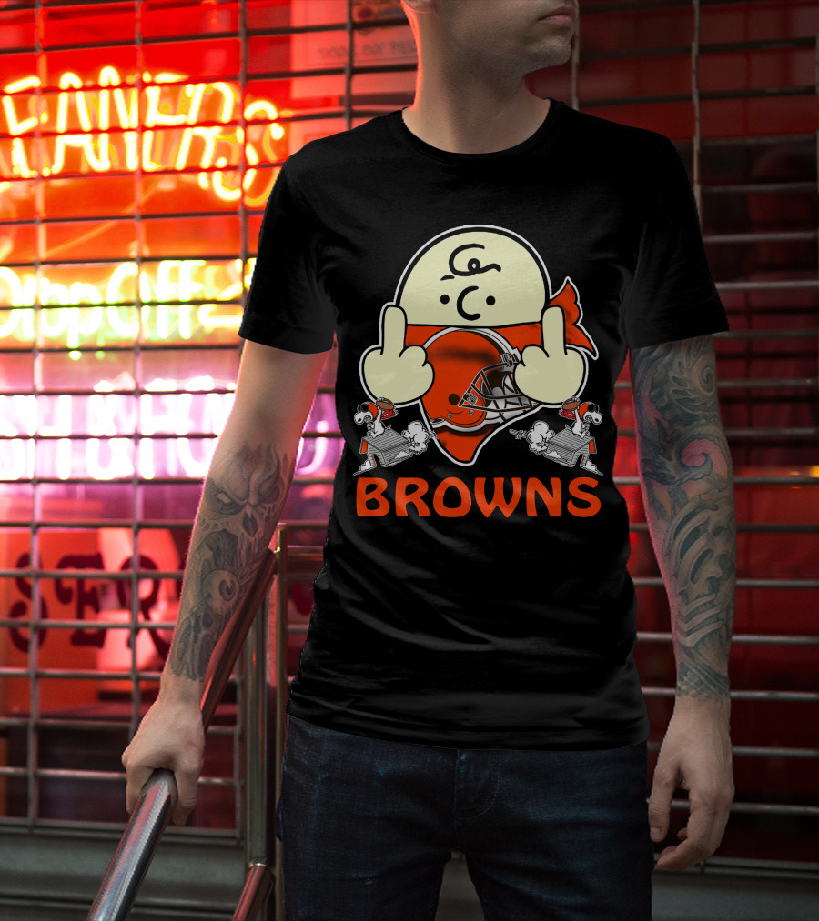 Cleveland Browns Cartoon Helmet Icon With Saluting Snoopy Duo T-Shirt