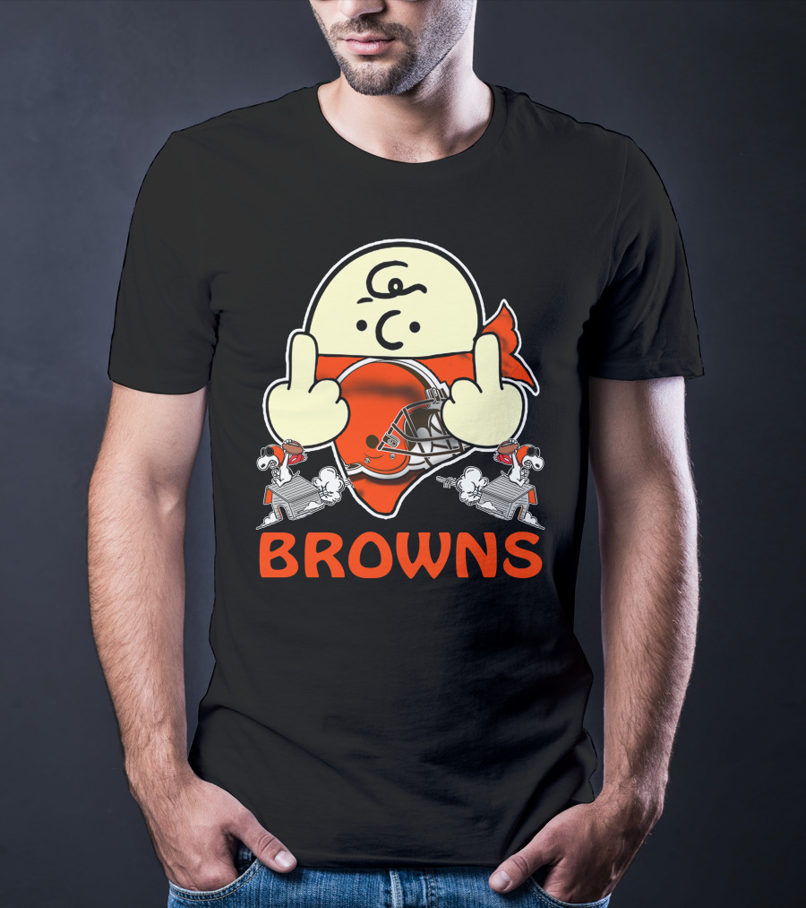 Cleveland Browns Cartoon Helmet Icon With Saluting Snoopy Duo T-Shirt