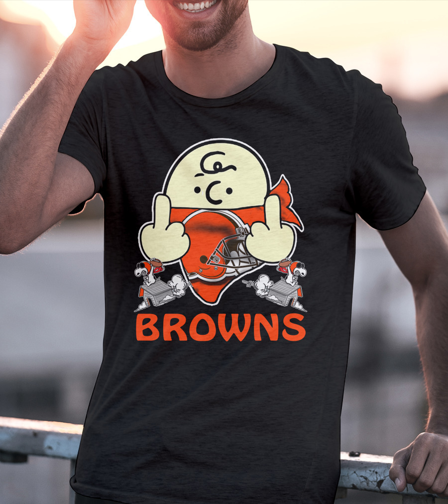 Cleveland Browns Cartoon Helmet Icon With Saluting Snoopy Duo T-Shirt