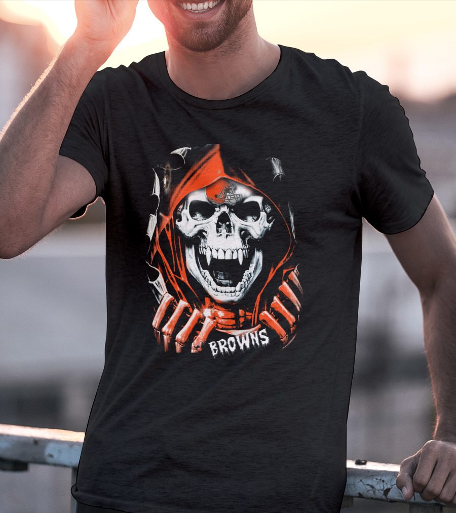Browns Skull Hoodie With Football Helmet T-Shirt