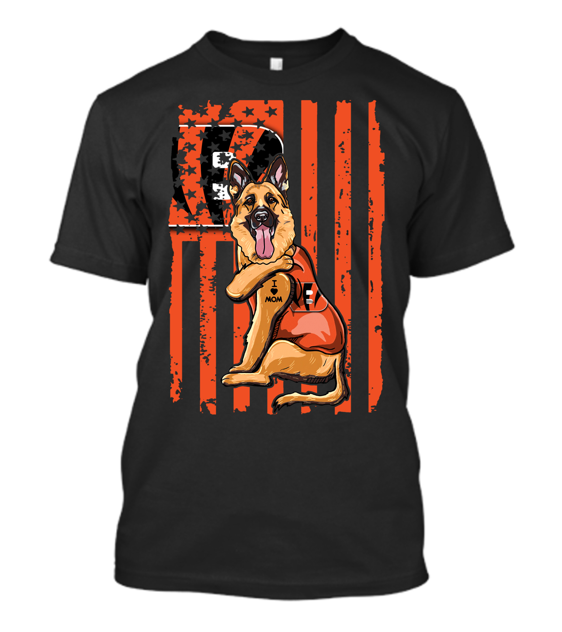 German Shepherd I Heart Mom Cincinnati Bengals Stripes And Stars T-Shirt