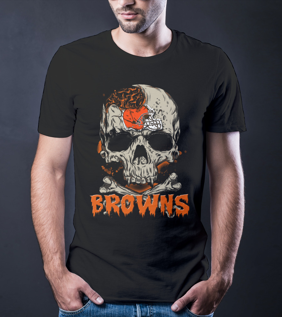 Cleveland Browns Skull And Crossbones Helmet T-Shirt