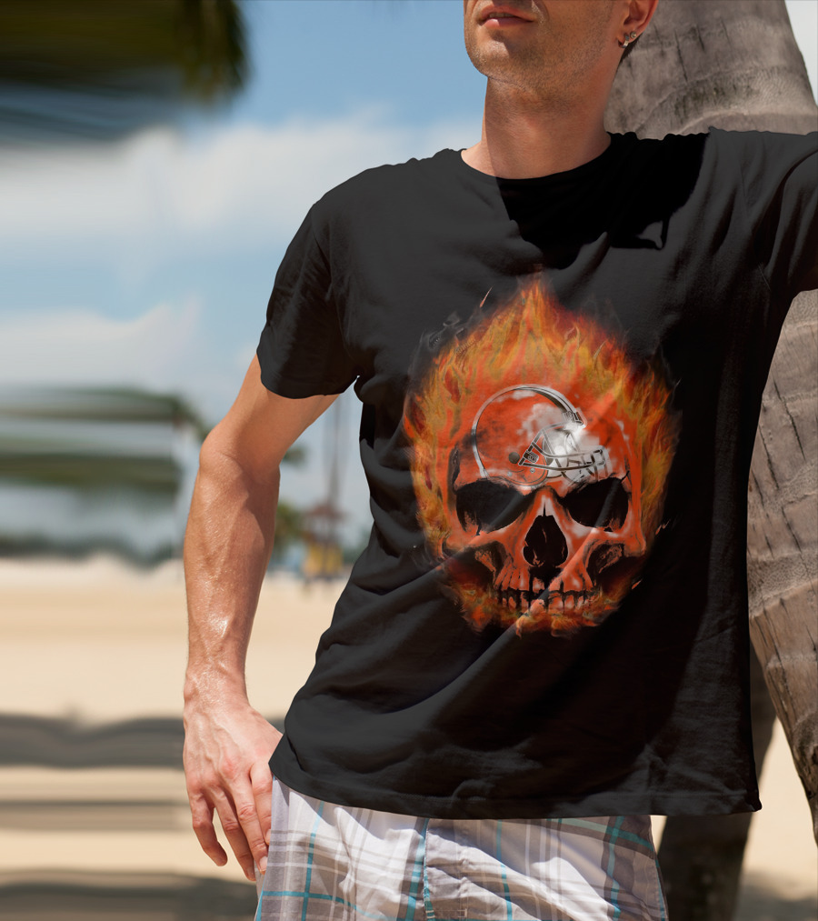 Cleveland Browns Skull In Flames 35 T-Shirt