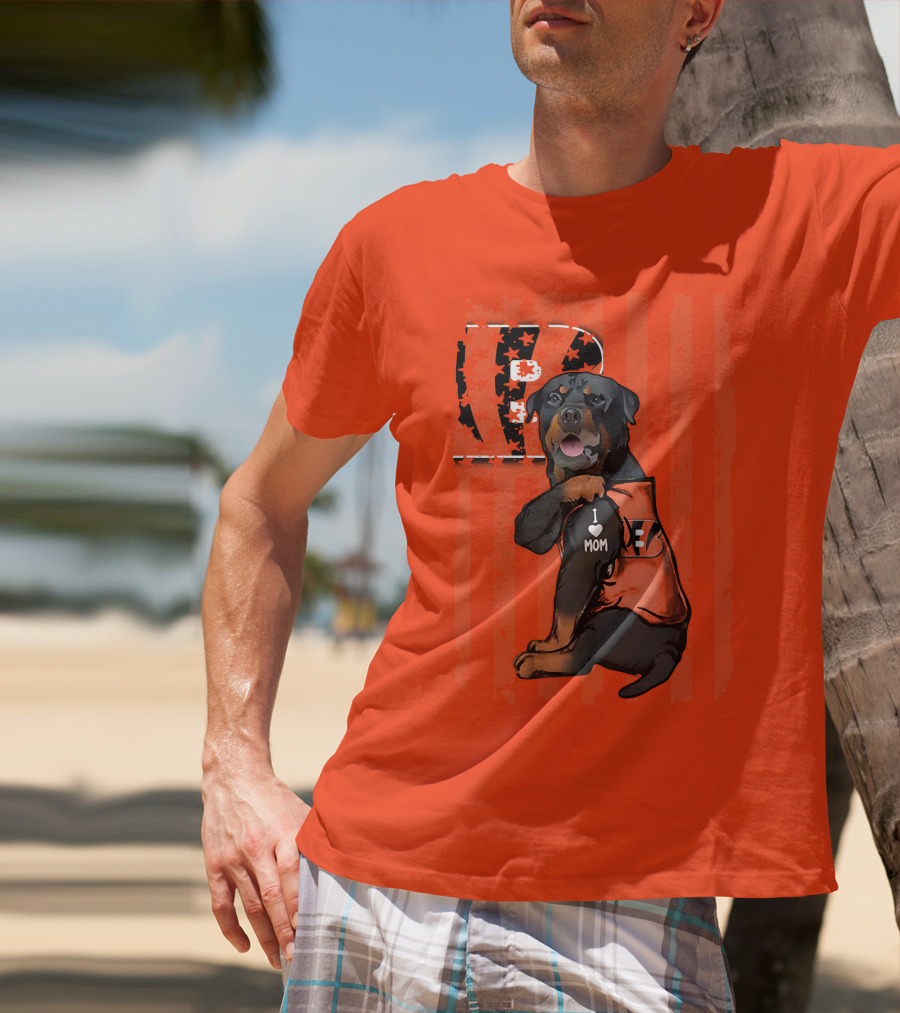 Rottweiler I Love Mom Cincinnati Bengals Bp Usa Flag T-Shirt