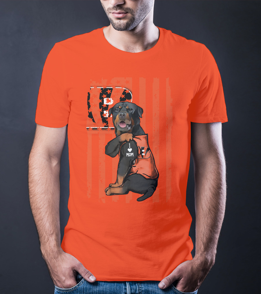 Rottweiler I Love Mom Cincinnati Bengals Bp Usa Flag T-Shirt