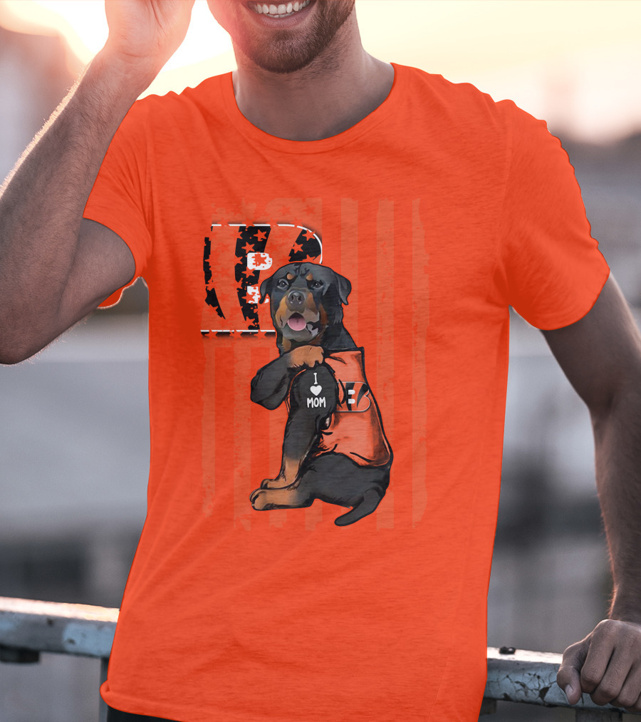 Rottweiler I Love Mom Cincinnati Bengals Bp Usa Flag T-Shirt