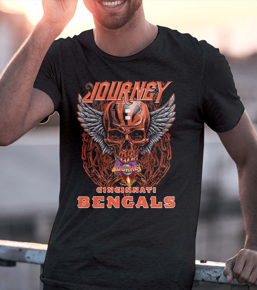 Journey Cincinnati Bengals Skull Wings Chain Flames T-Shirt