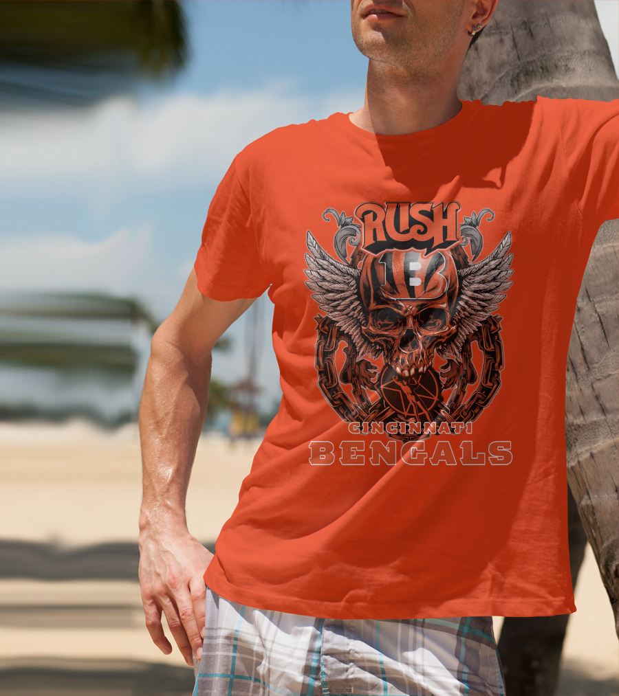 Rush Cincinnati Bengals Helmet Wings Skull T-Shirt