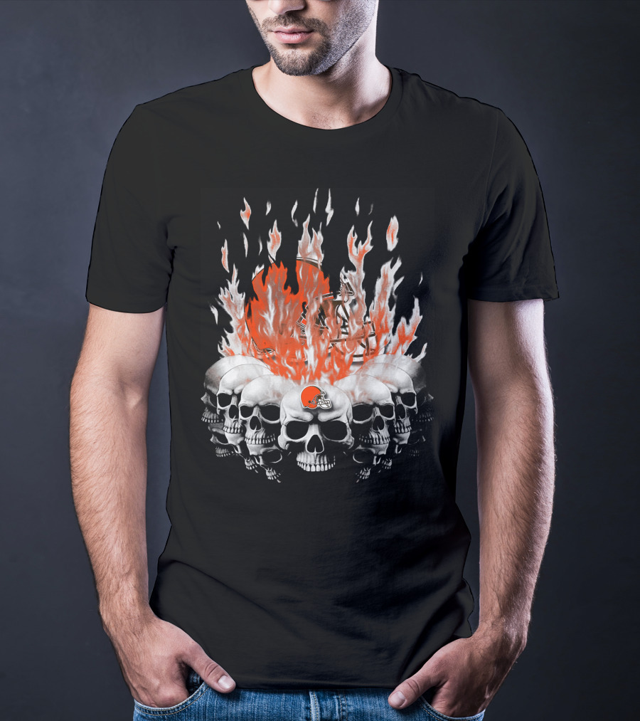Cleveland Browns 37 Flaming Skull Helmet T-Shirt