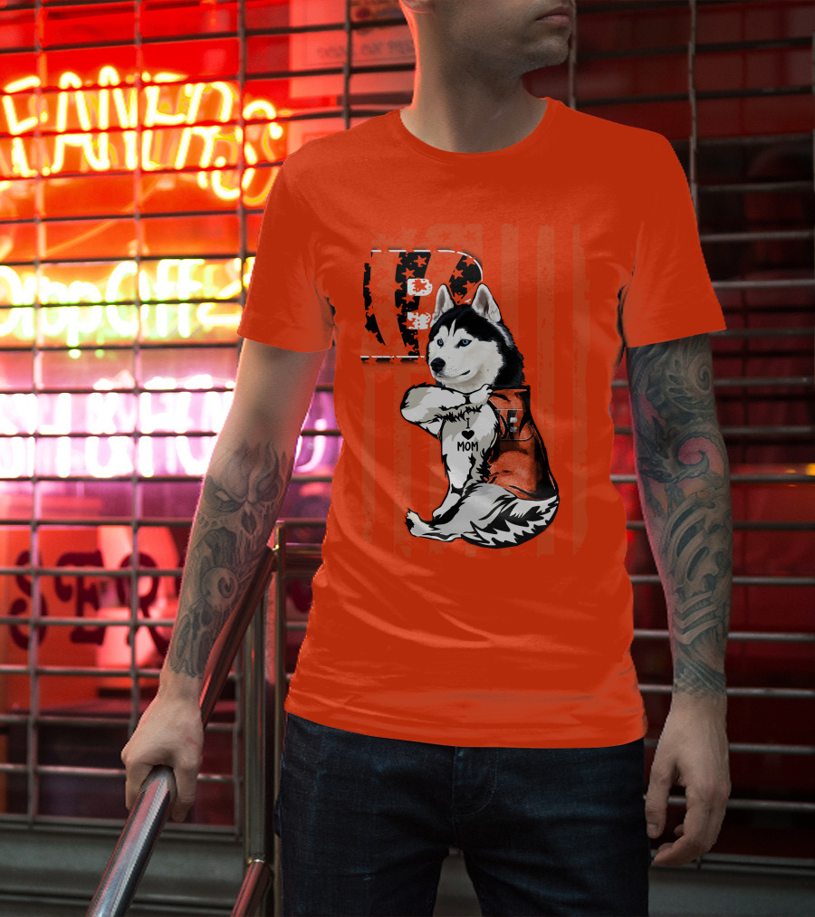 Cincinnati Bengals Siberian Husky I Love Mom Fan T-Shirt