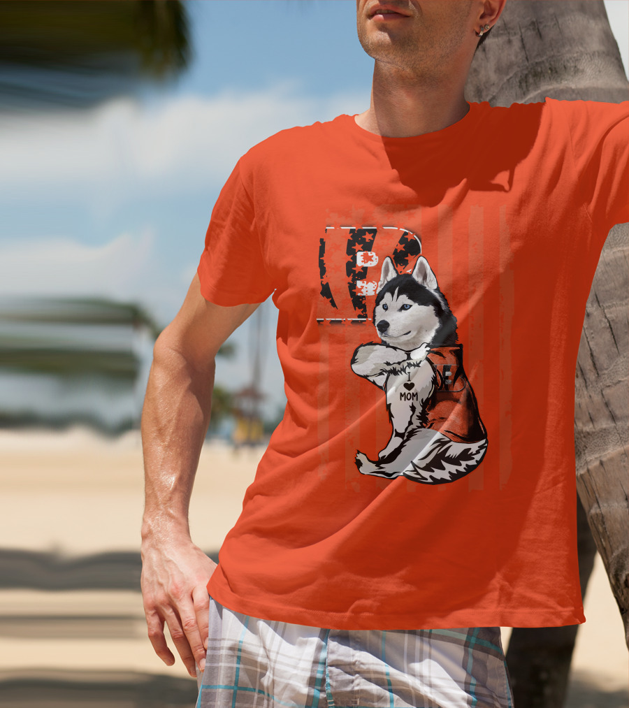 Cincinnati Bengals Siberian Husky I Love Mom Fan T-Shirt