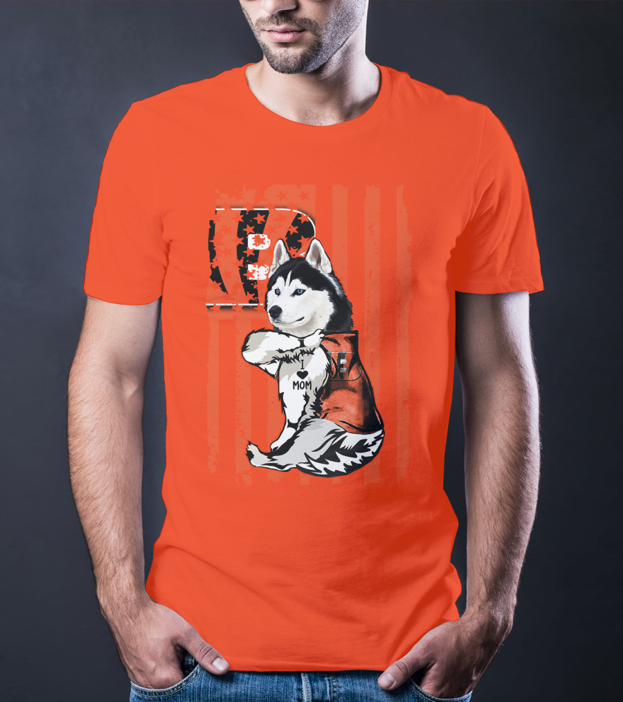 Cincinnati Bengals Siberian Husky I Love Mom Fan T-Shirt