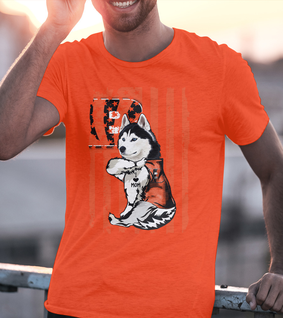 Cincinnati Bengals Siberian Husky I Love Mom Fan T-Shirt