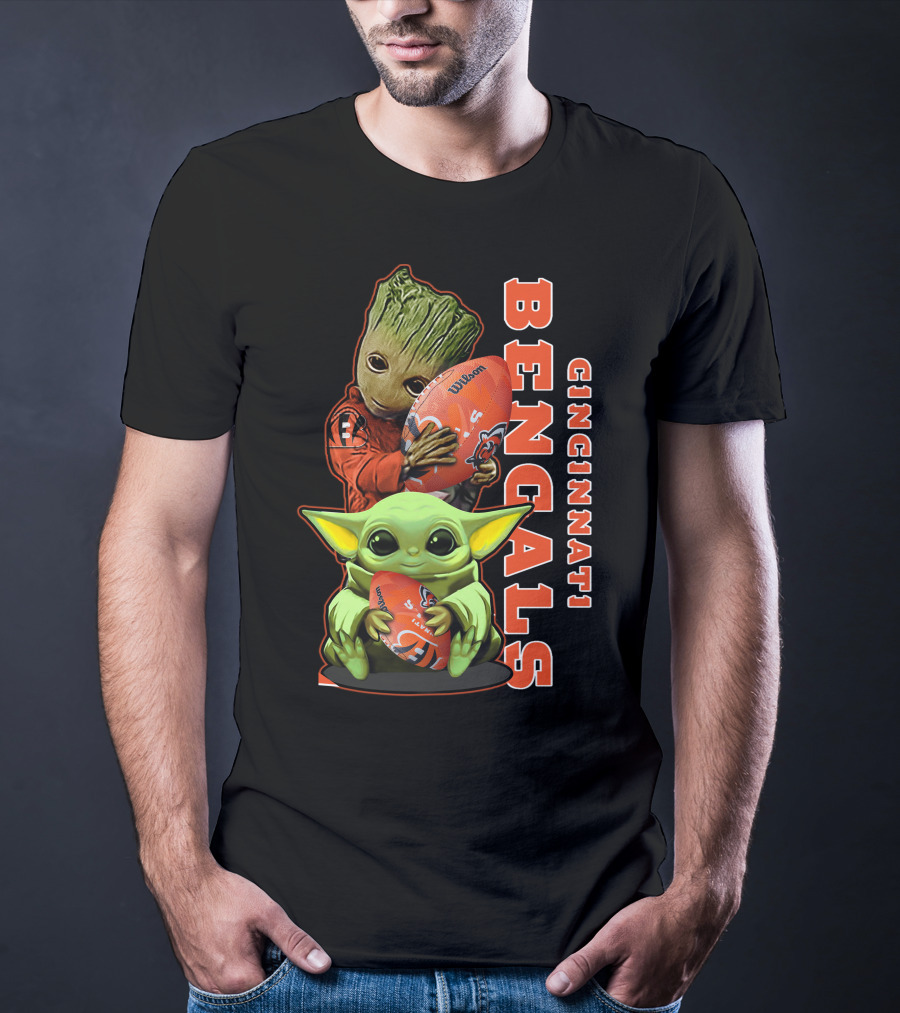 Cincinnati Bengals Baby Yoda Groot Football T-Shirt